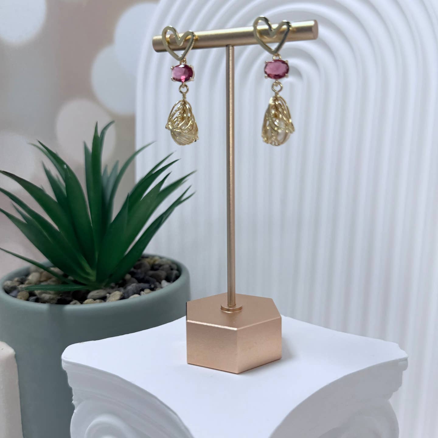 Rose and Pearl Heart Earrings