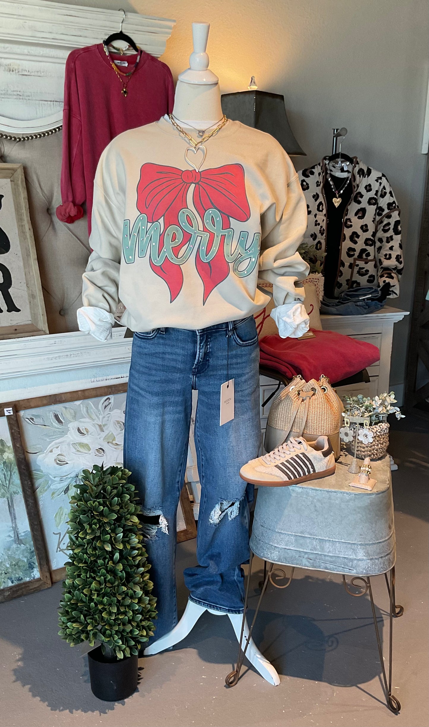 Rhinestone Embellished Merry Sweatshirt