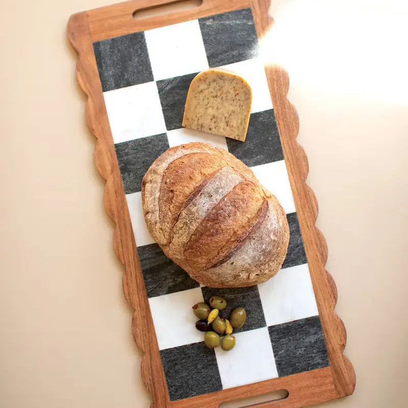 Acacia Wood & Marble Checkered Serving Board
