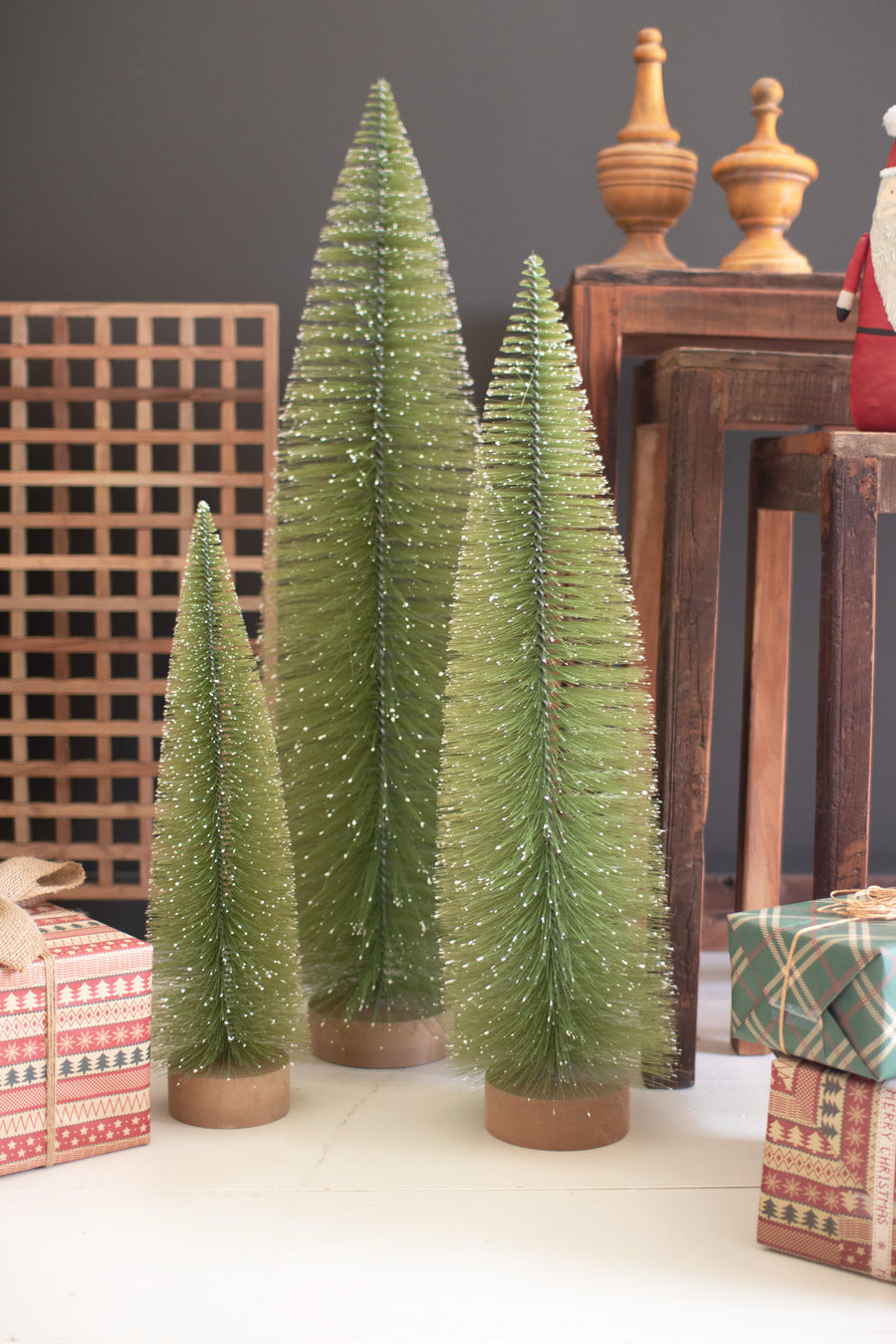 Set of Three Giant Bottle Brush Christmas Trees