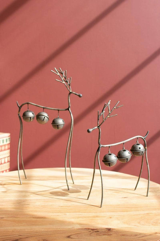 Set of Two Wire Reindeer with Bells