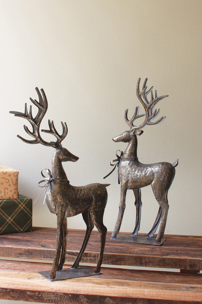 Set of Two Rustic Metal Reindeer