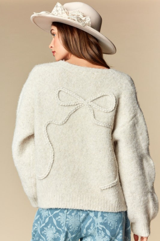 Braided Bow Pocket Cardigan