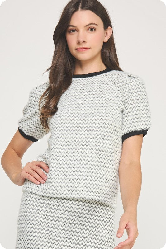 Zigzag Stripe Fuzzy Knit Top