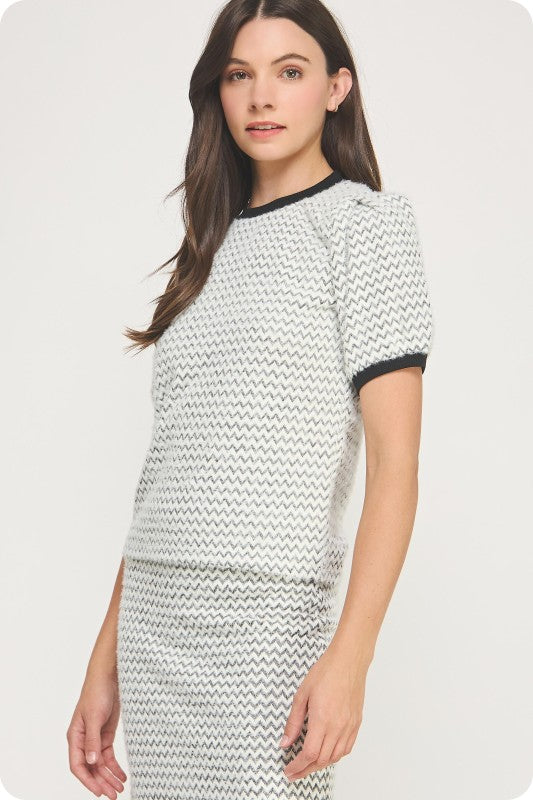 Zigzag Stripe Fuzzy Knit Top