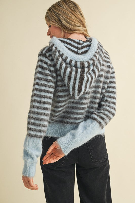 Striped Hoody Sweater Cardigan