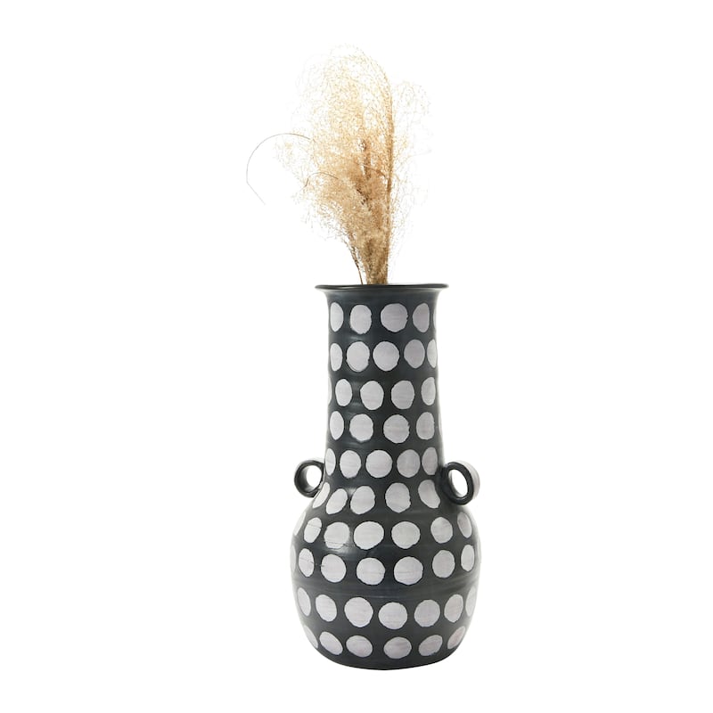 Hand Painted Terra Cotta Vase with Polka Dots
