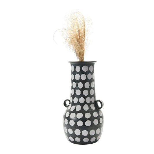 Hand Painted Terra Cotta Vase with Polka Dots