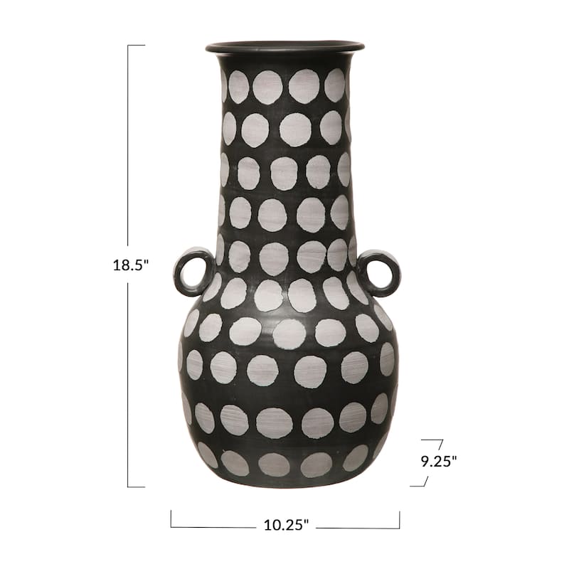 Hand Painted Terra Cotta Vase with Polka Dots