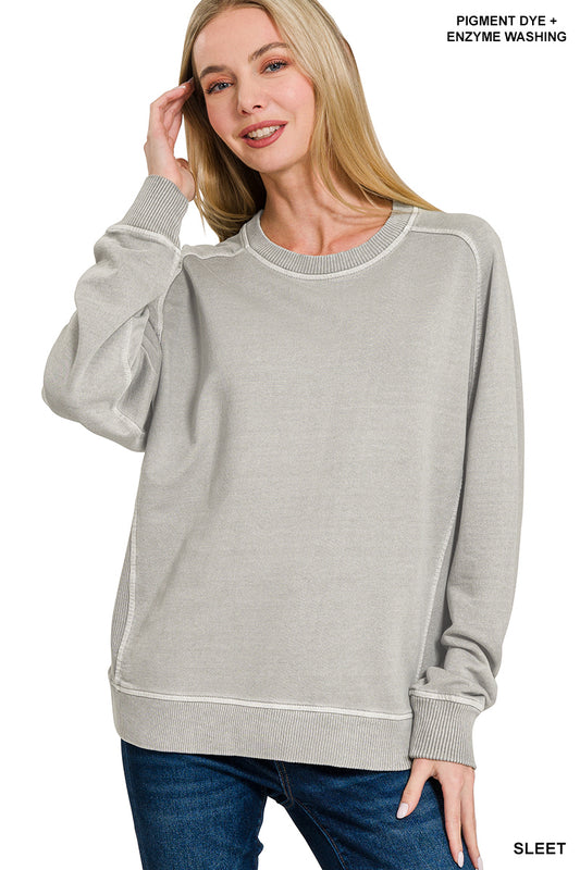French Terry Pigment Dyed Pullover in Sleet