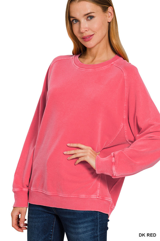 French Terry Pigment Dyed Pullover in Red