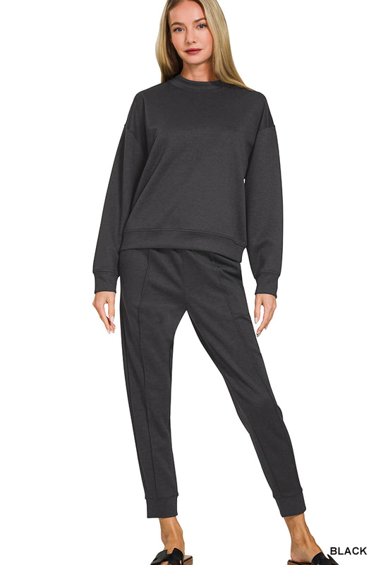 Scuba Mock Neck Pullover & Joggers Set in Black
