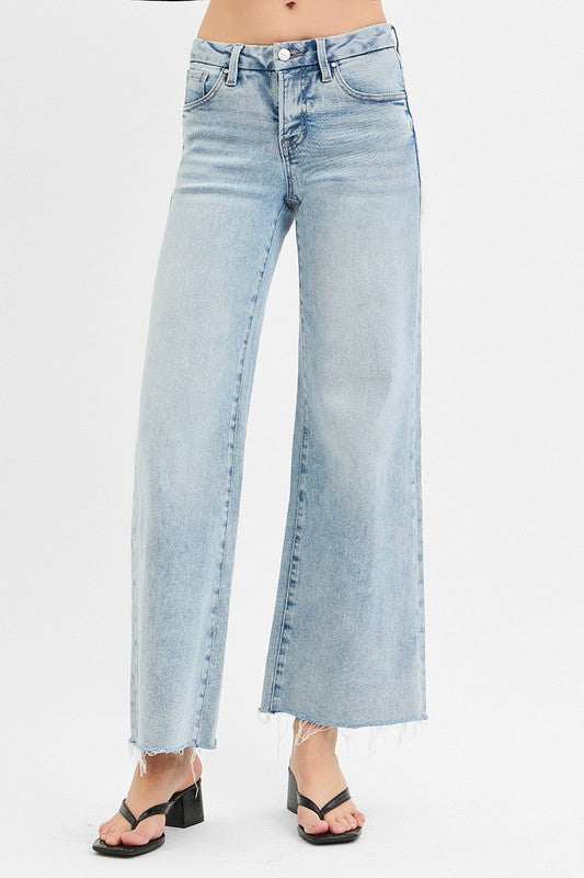 Tummy Control Low Rise Wide Leg Raw Cut Hem