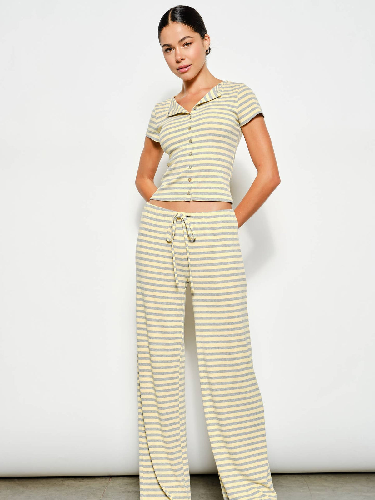 Yellow/Mocha Striped Pants Set