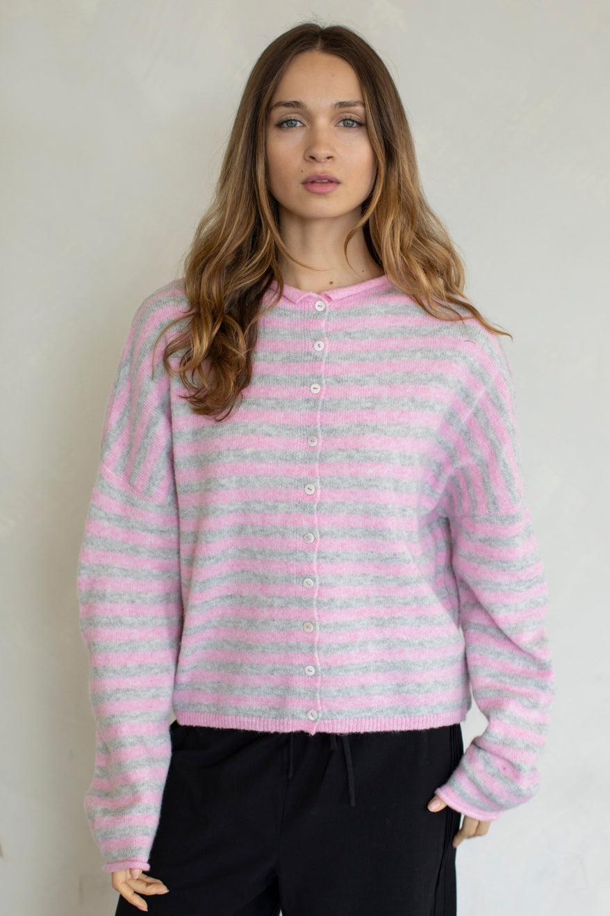 Piper Pink/Grey Striped Cardigan