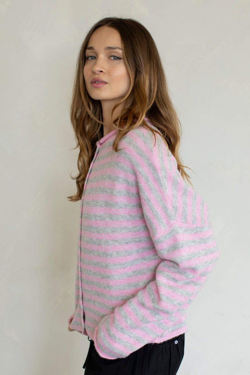 Piper Pink/Grey Striped Cardigan