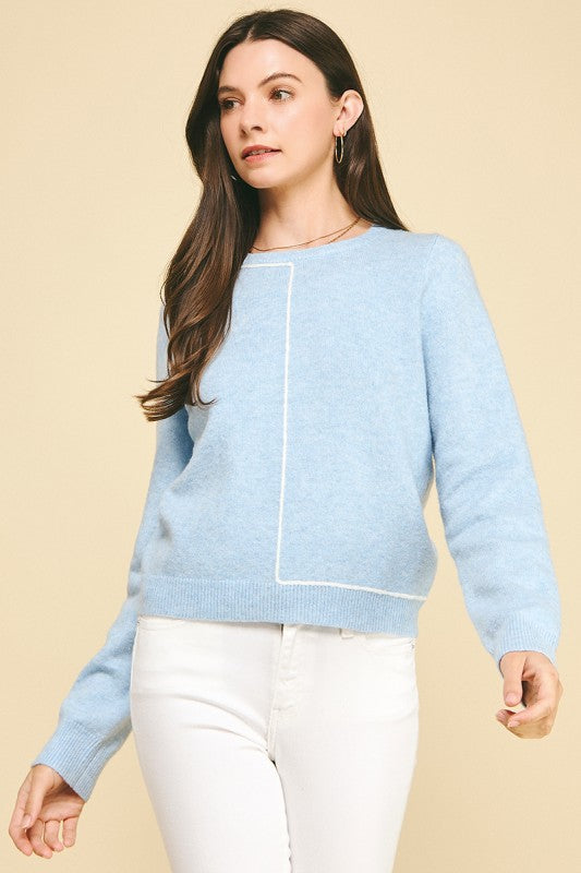Light Blue Stitch Detailed Sweater