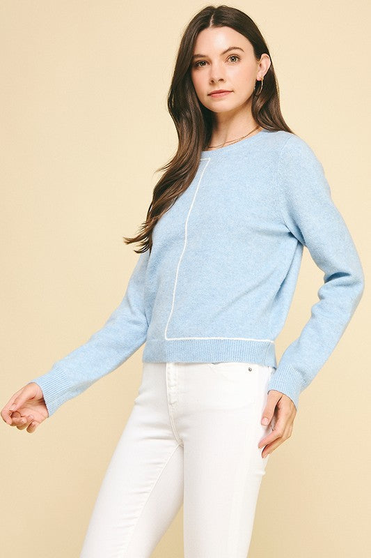 Light Blue Stitch Detailed Sweater