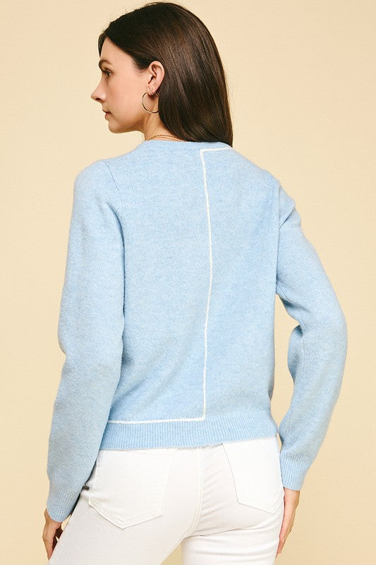Light Blue Stitch Detailed Sweater