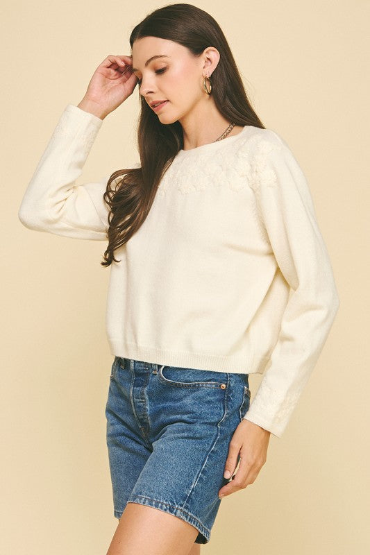 Ivory Floral Embroidered Sweater