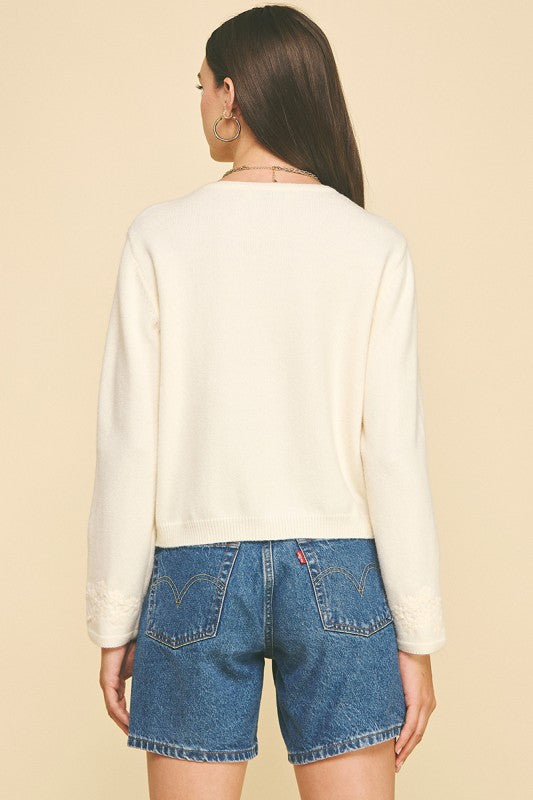 Ivory Floral Embroidered Sweater