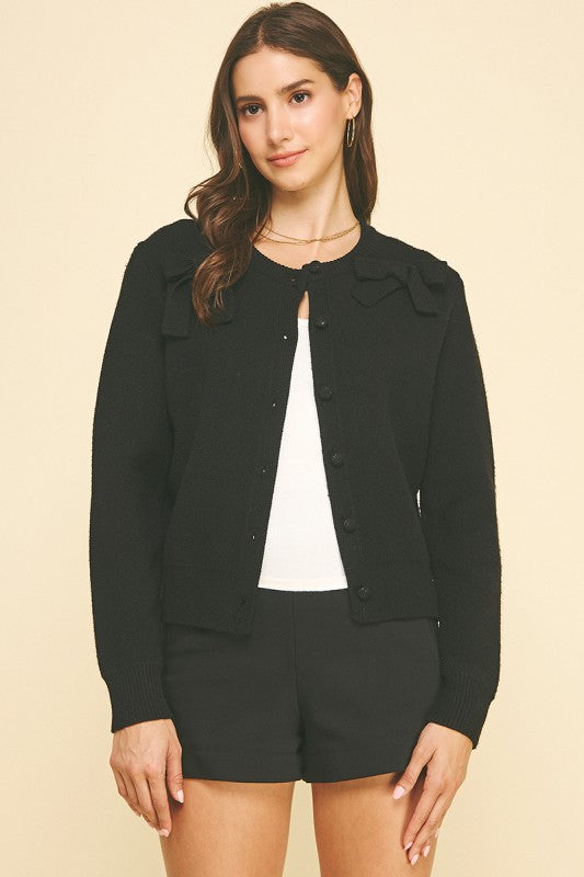 Black Ribbon Detail Sweater Cardigan