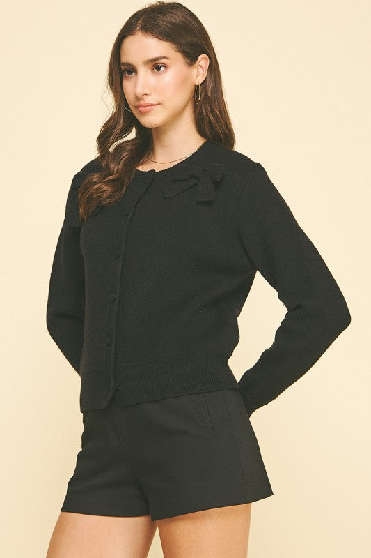 Black Ribbon Detail Sweater Cardigan