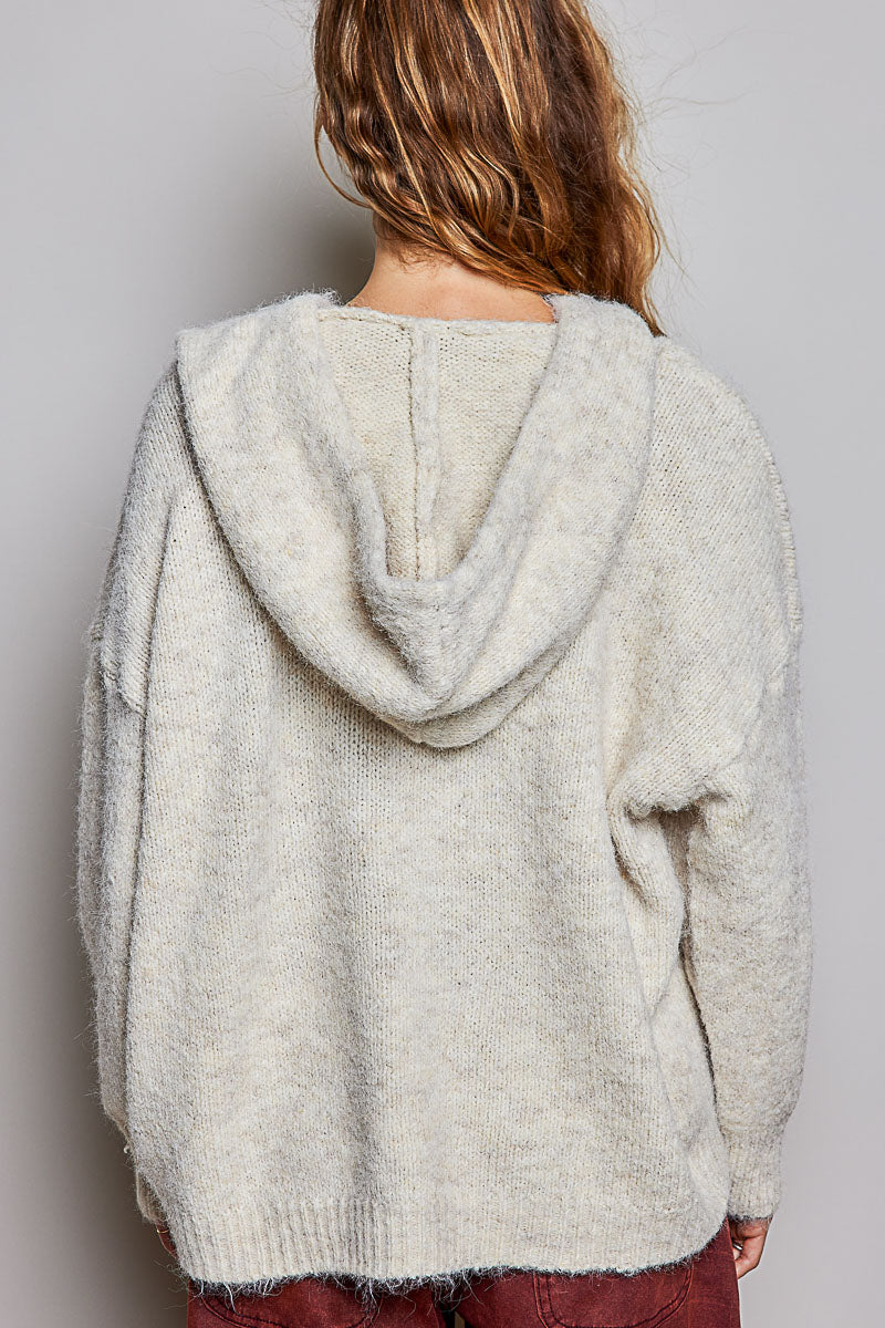 Almond Hooded Knit Cardigan