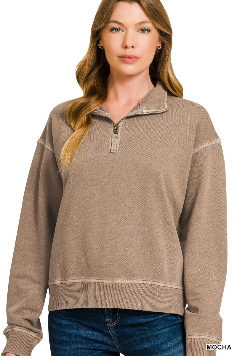 French Terry Quarter Zip in Mocha