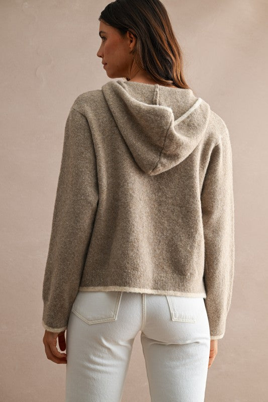 Mocha Contrast Detail Zip Up Cardigan