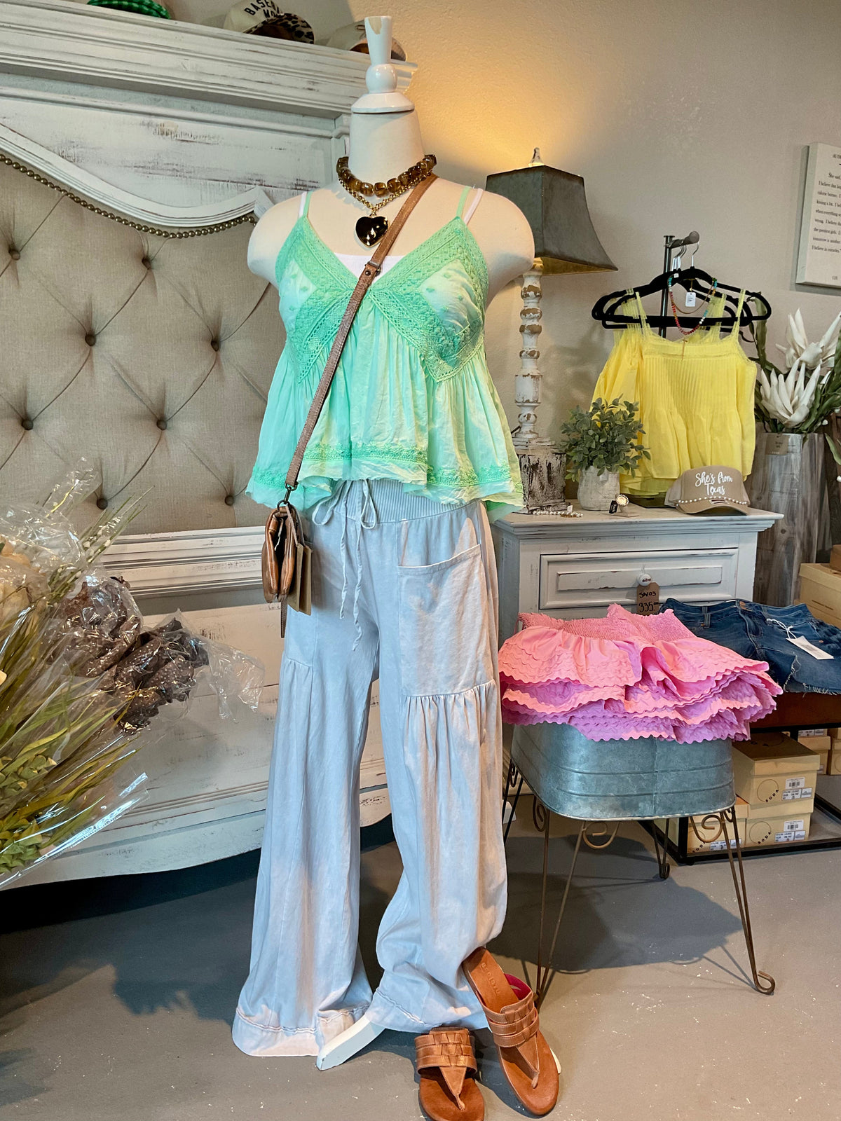 Mineral Wash Boho Wide Leg Pants