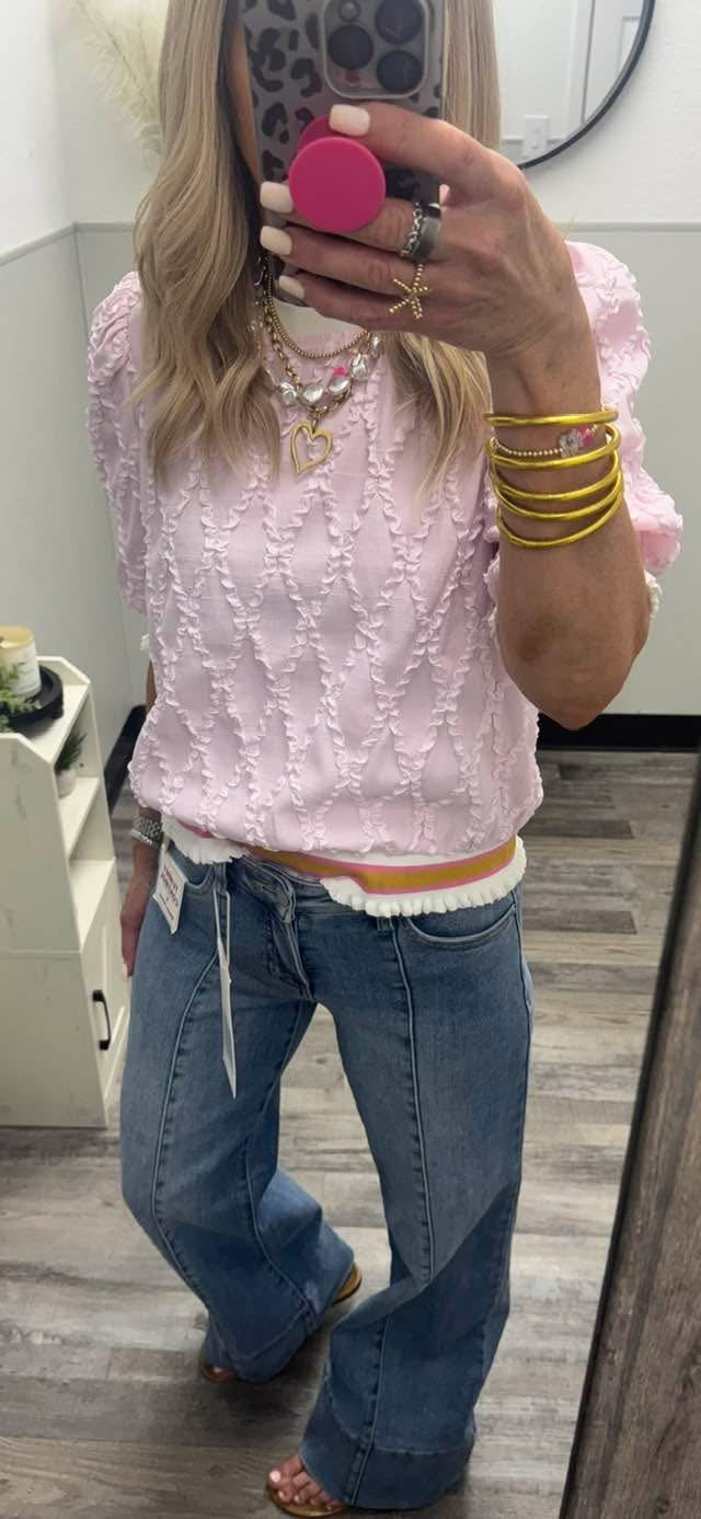 Pink Elastic Band Textured Top
