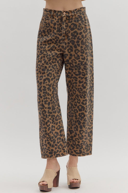 EN33 Leopard Print Barrel Jeans