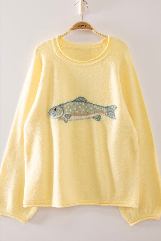 Lemon Fish Intarsia Cozy Sweater