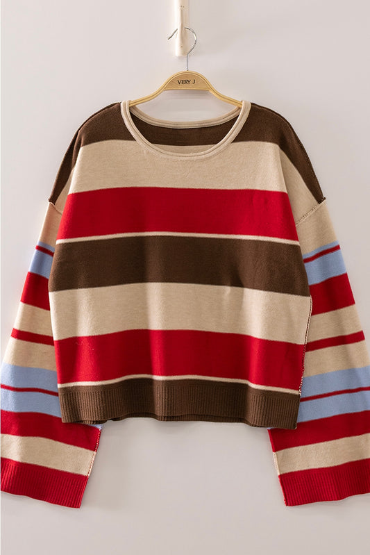 Red Multi Color Stripe Sweater