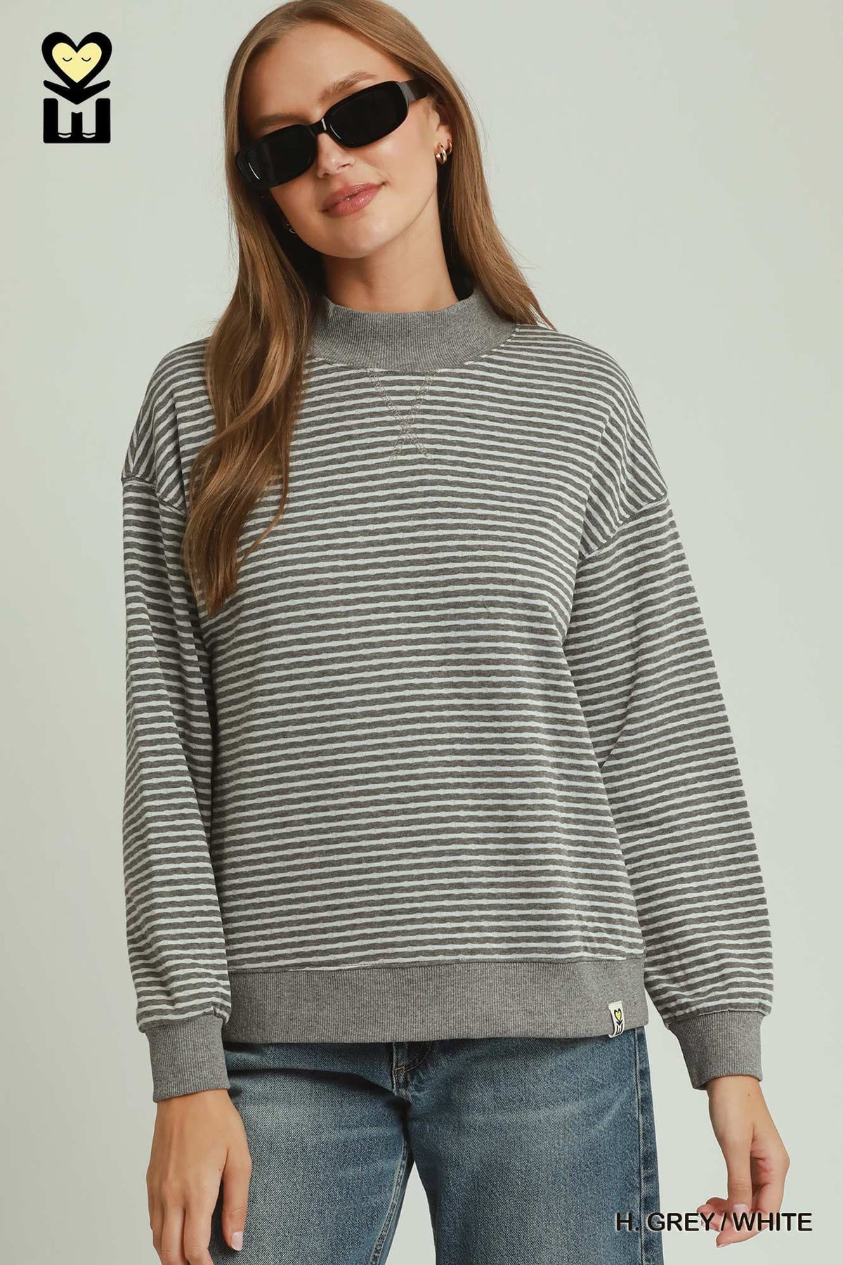 Heather Grey/White Reversible Stripe & Polka Dot Pullover