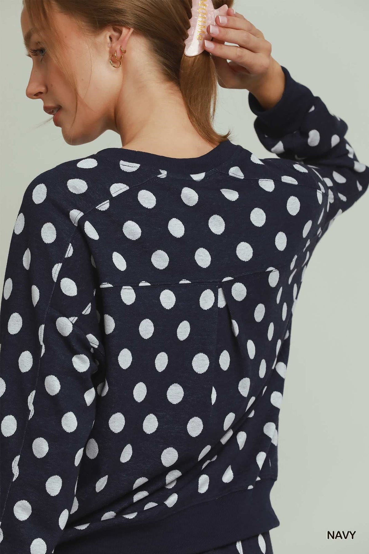 Navy Polka Dot Pullover