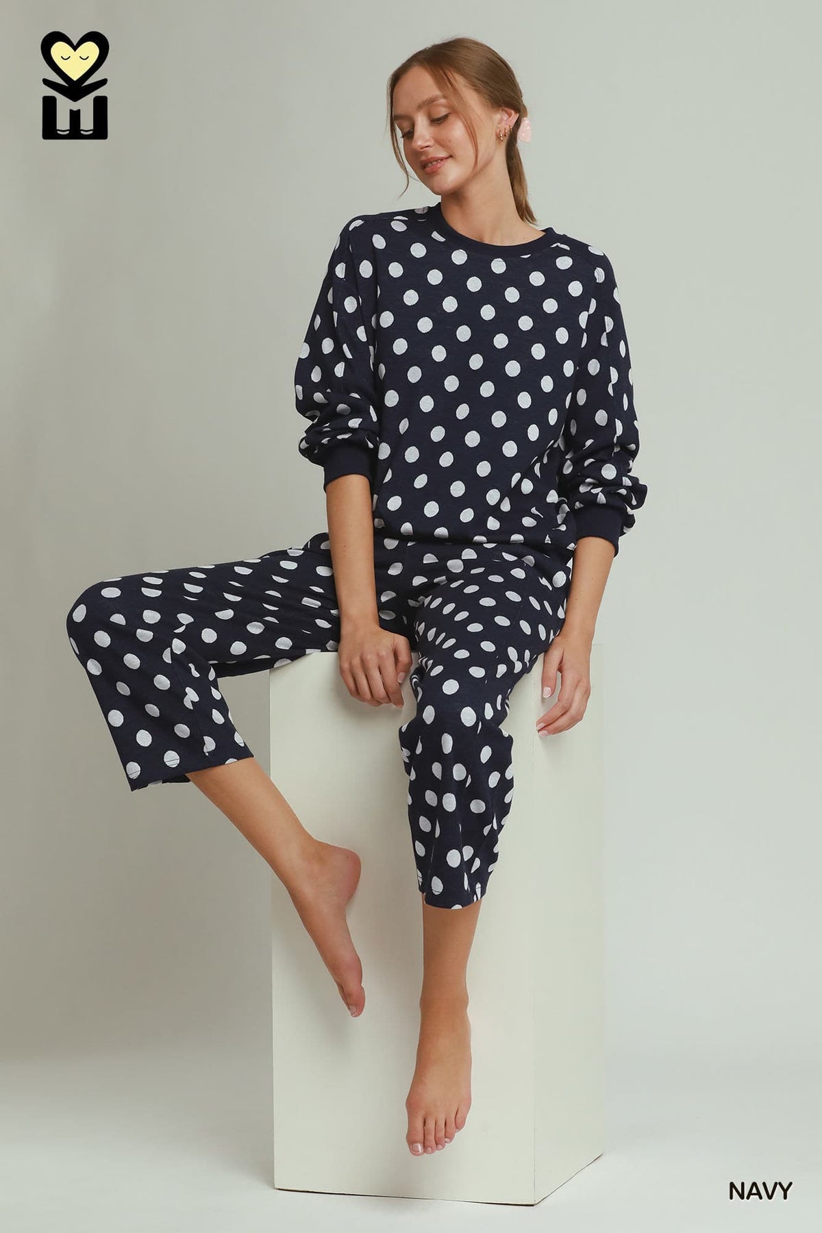 Navy Polka Dot Barrel Pants