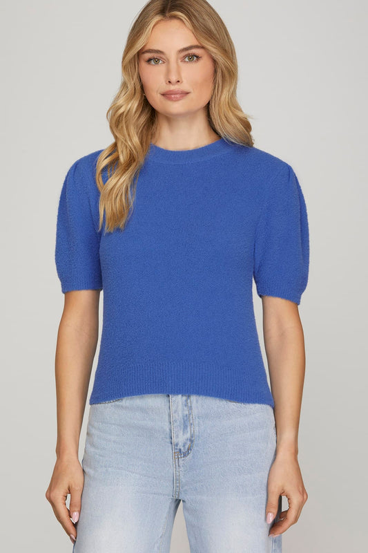 Blue Short Sleeve Sweater
