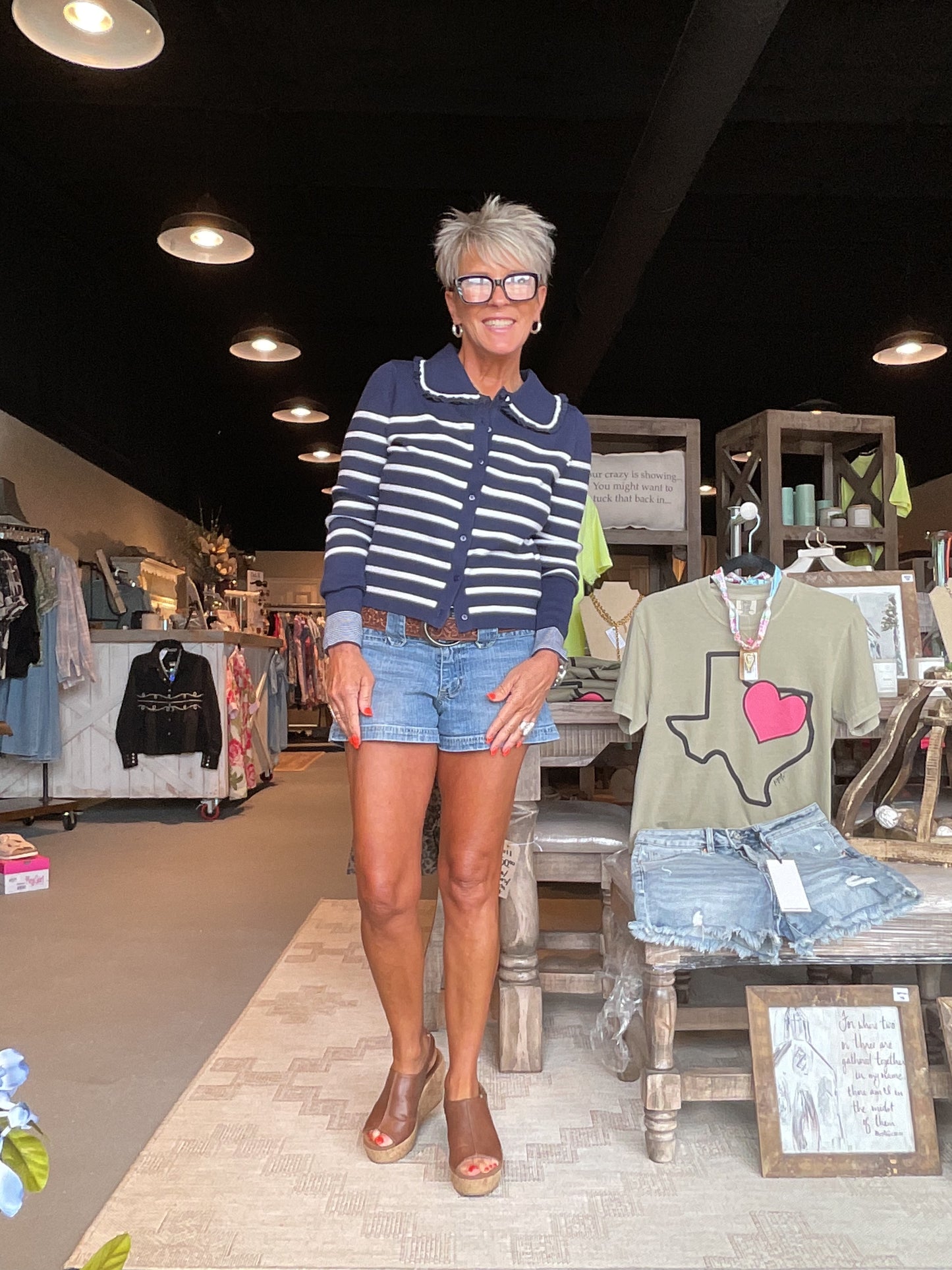 EN30 Navy Cardigan Scalloped Collar