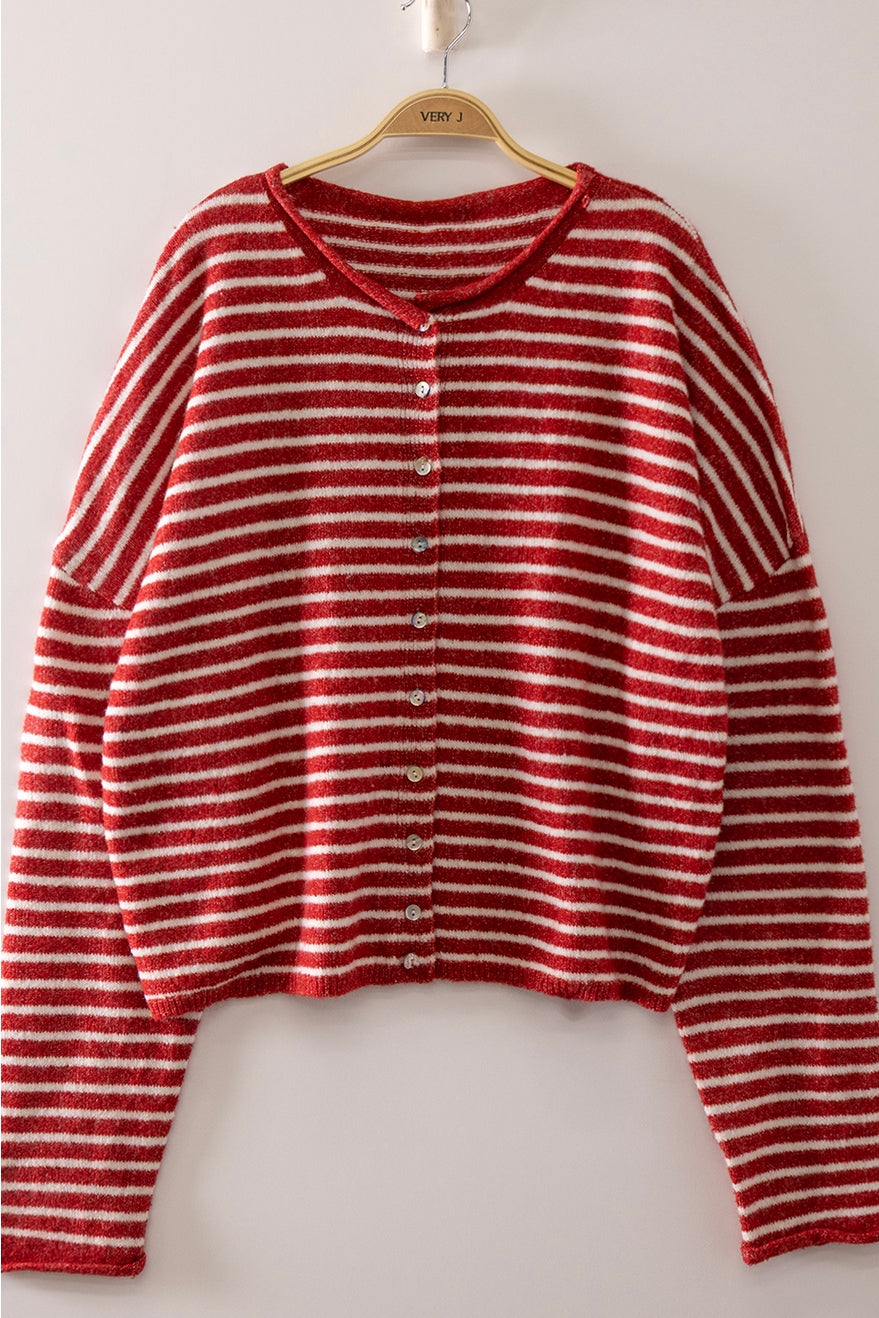 Red Button Down Stripe Sweater