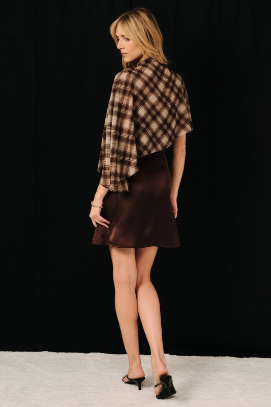 Coco Plaid Cape Layered Strap Mini Dress