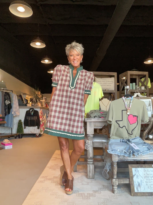 EN41 Tartan Plaid Dress with Green Trim