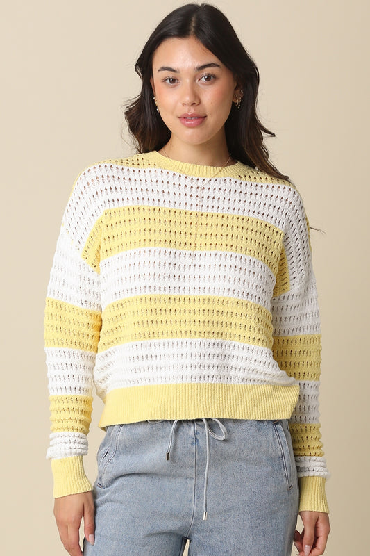 Butter and Off White Striped Mesh Knit Sweater