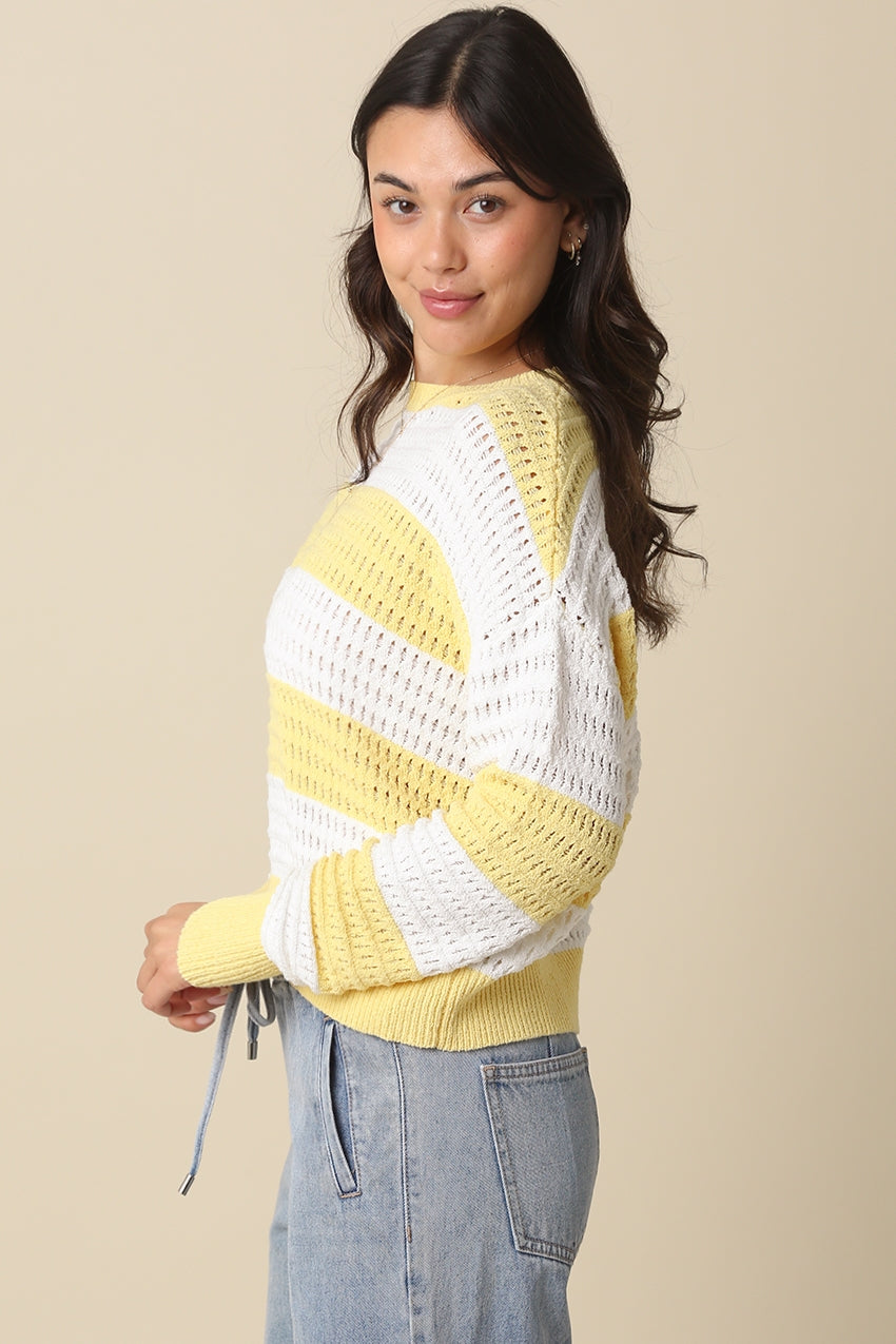 Butter and Off White Striped Mesh Knit Sweater