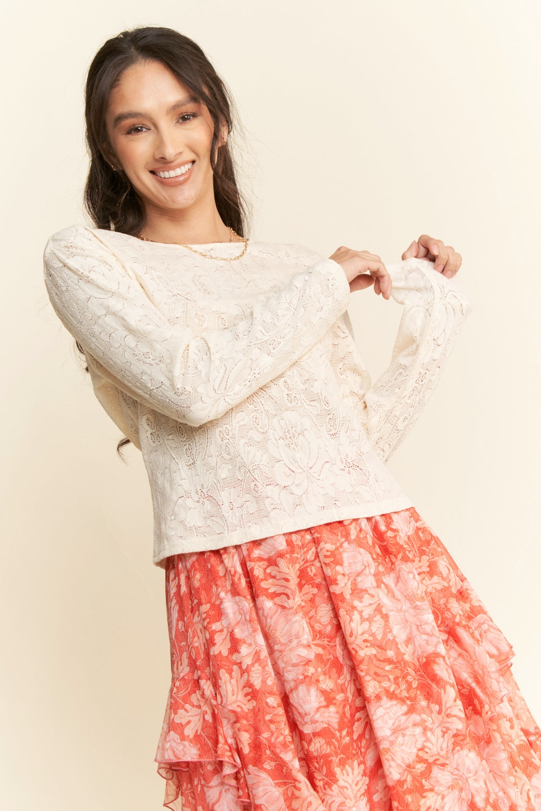 Mesh Lace Top in Ivory Cream