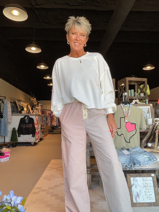 Peach and Blue Plaid Loungewear Pants