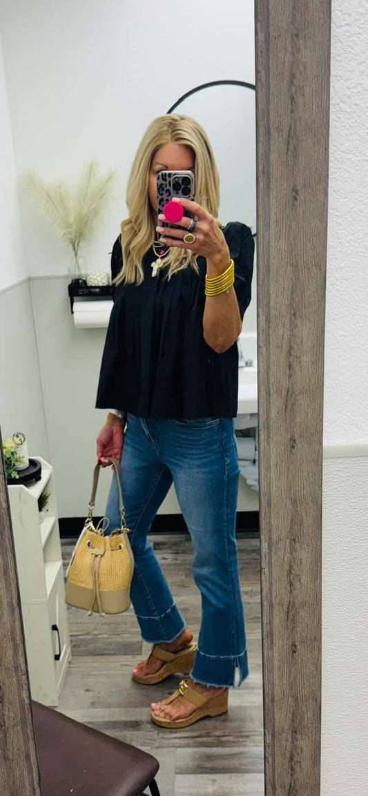 High Rise Trouser Slit Hem Kick Flare Jeans
