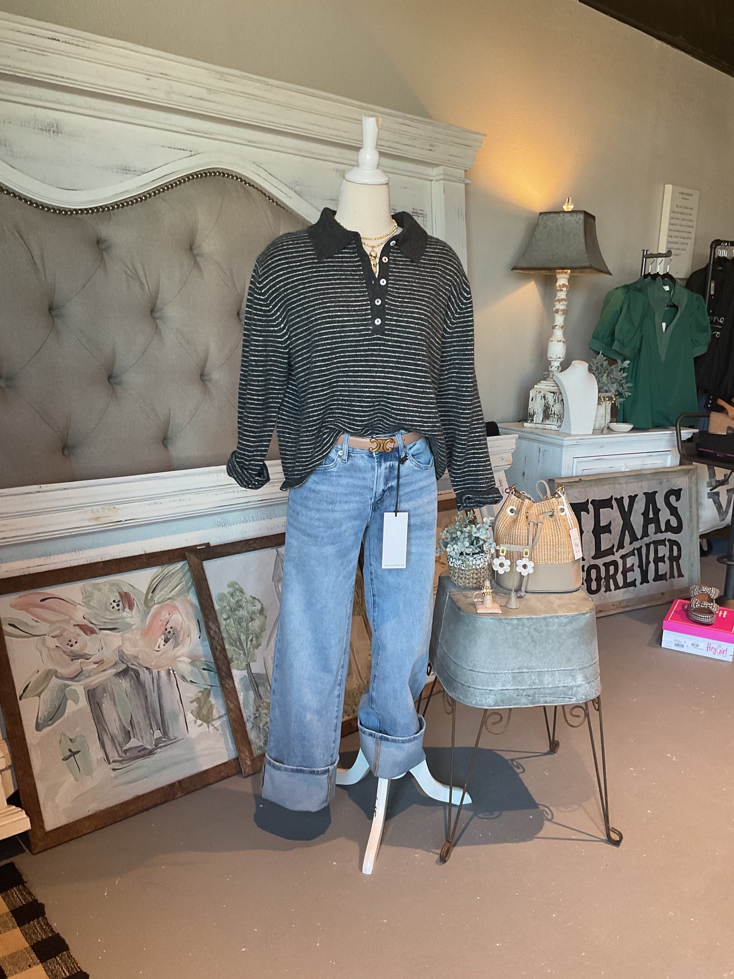 Jaxon Pullover Polo Sweater in Charcoal Stripe