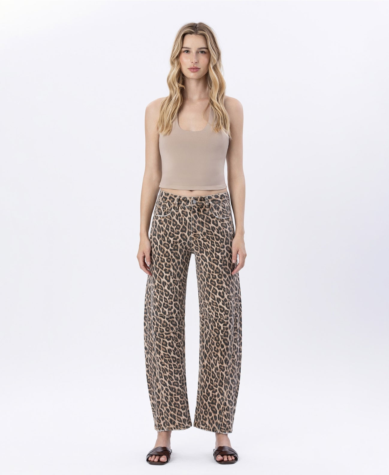 LEOPARD High Rise Leopard Print Barrel Jeans